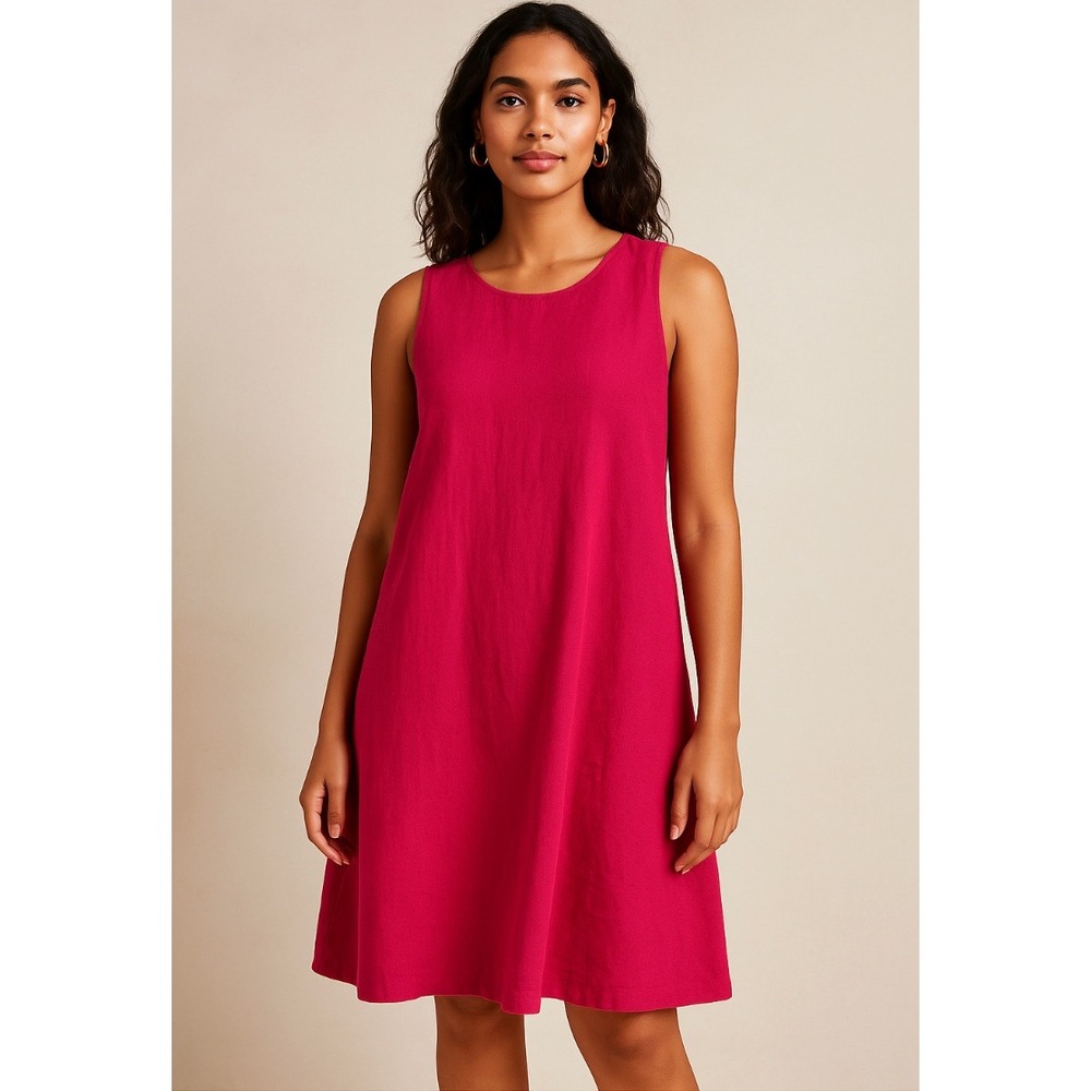 Maeve Anthropologie Sleeveless 100% Linen Dress Pink Retro Summer Resort sz L